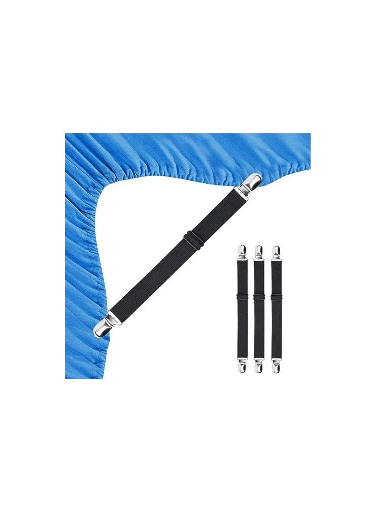 4-Pieces/Set Bed Sheet Straps Holders Fitted Sheet Clips,Adjustable Sheet Suspenders,Mattress Fasteners Gripper,Corner Clips for Bed Mattress Cover Fitted Bed Sheets - Image 2