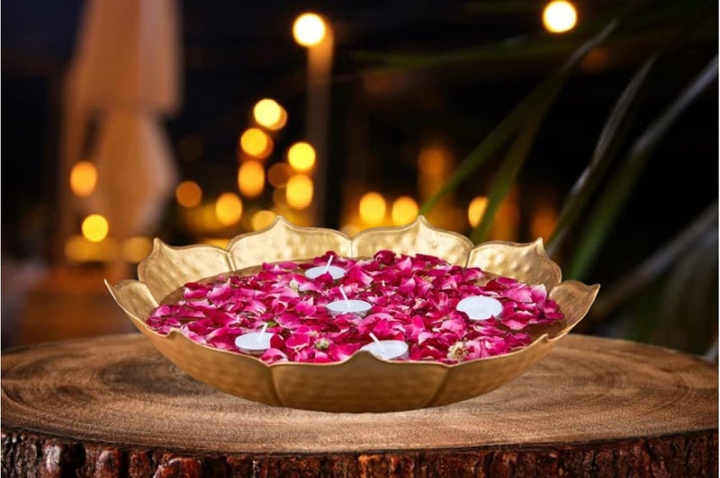 Quace Bowl Style Hammered URLI Festive Decor for Floating Candles Diyas Flowers - Image 1