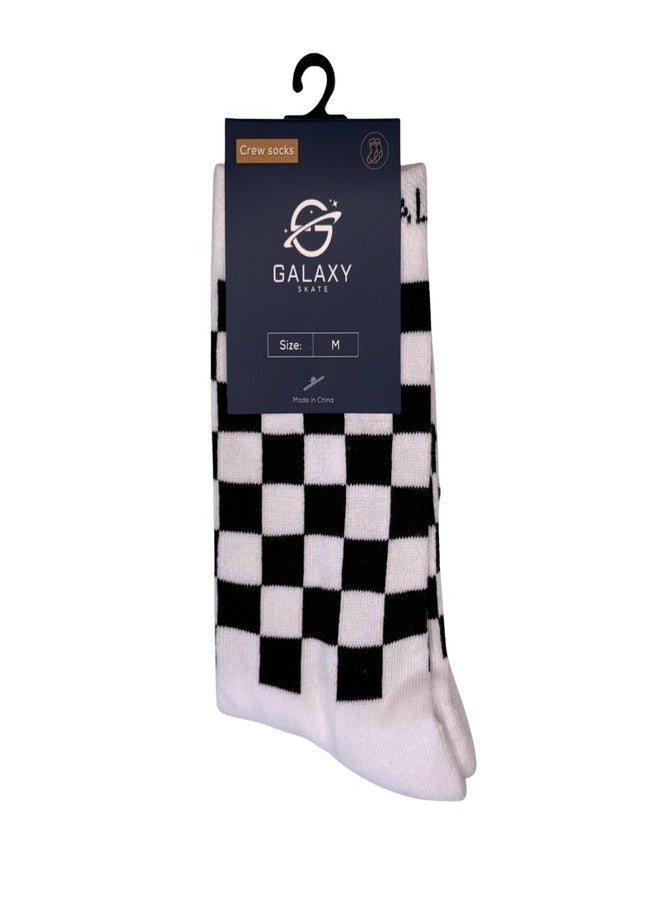 Galaxy Skates Crew Socks for Roller Skating – Unisex, Soft Cotton Blend, Breathable, Stylish Everyday Skate Socks (US, Alpha, Medium, Regular, Regular, White & Black Checkered) - Image 3