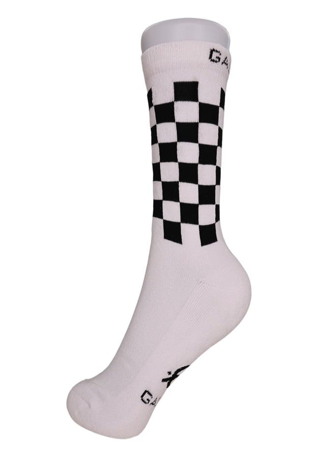 Galaxy Skates Crew Socks for Roller Skating – Unisex, Soft Cotton Blend, Breathable, Stylish Everyday Skate Socks (US, Alpha, Medium, Regular, Regular, White & Black Checkered) - Image 1