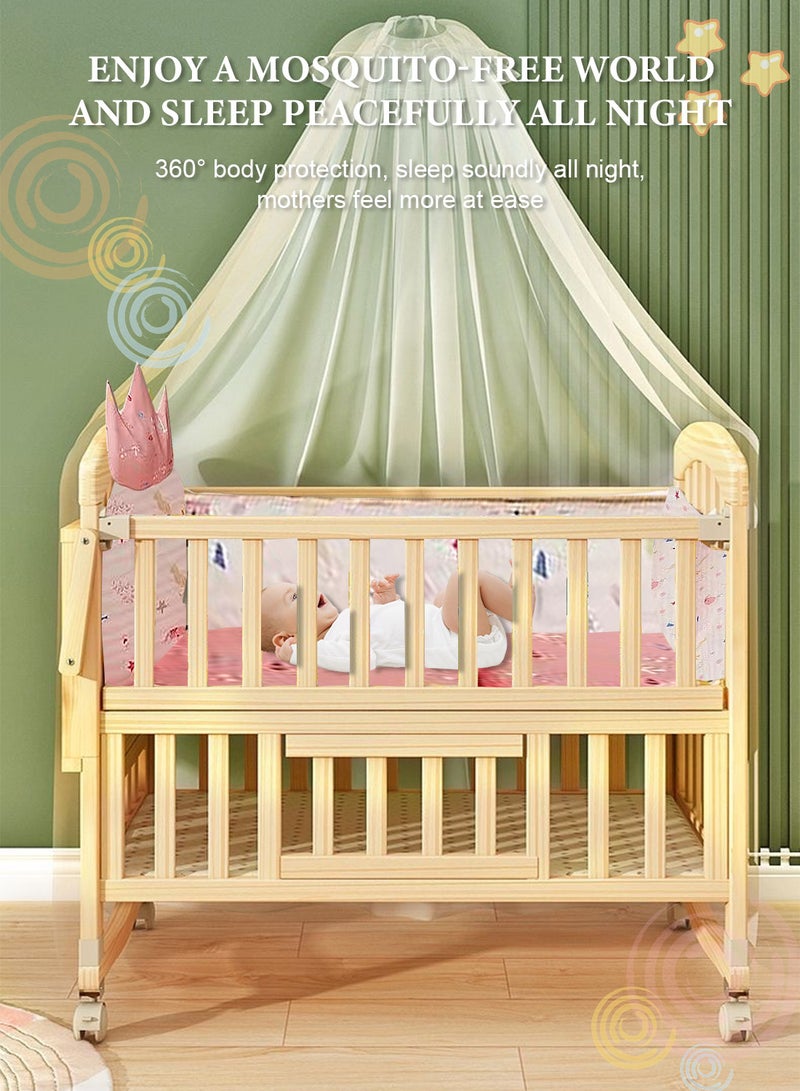 MaBaby 7-in-1 Convertible Baby Crib to Kids Bed: Baby Bassinet, Bedside Sleeper, Toddler Bed, Desk & Play Table with Wheels, Adjustable Height, Storage Shelf & Flip Changing Station-122*70*100cm - Image 3