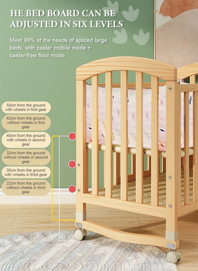 MaBaby 7-in-1 Convertible Baby Crib to Kids Bed: Baby Bassinet, Bedside Sleeper, Toddler Bed, Desk & Play Table with Wheels, Adjustable Height, Storage Shelf & Flip Changing Station-122*70*100cm - Image 5