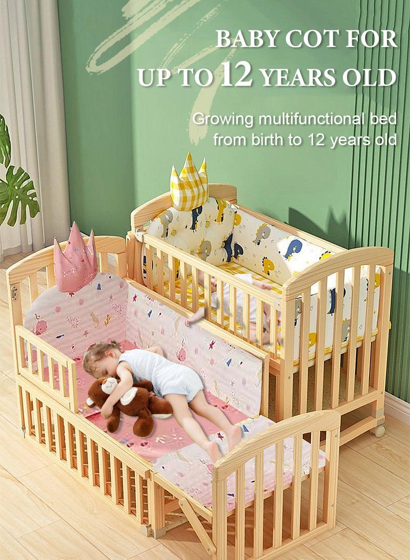 MaBaby 7-in-1 Convertible Baby Crib to Kids Bed: Baby Bassinet, Bedside Sleeper, Toddler Bed, Desk & Play Table with Wheels, Adjustable Height, Storage Shelf & Flip Changing Station-122*70*100cm - Image 2