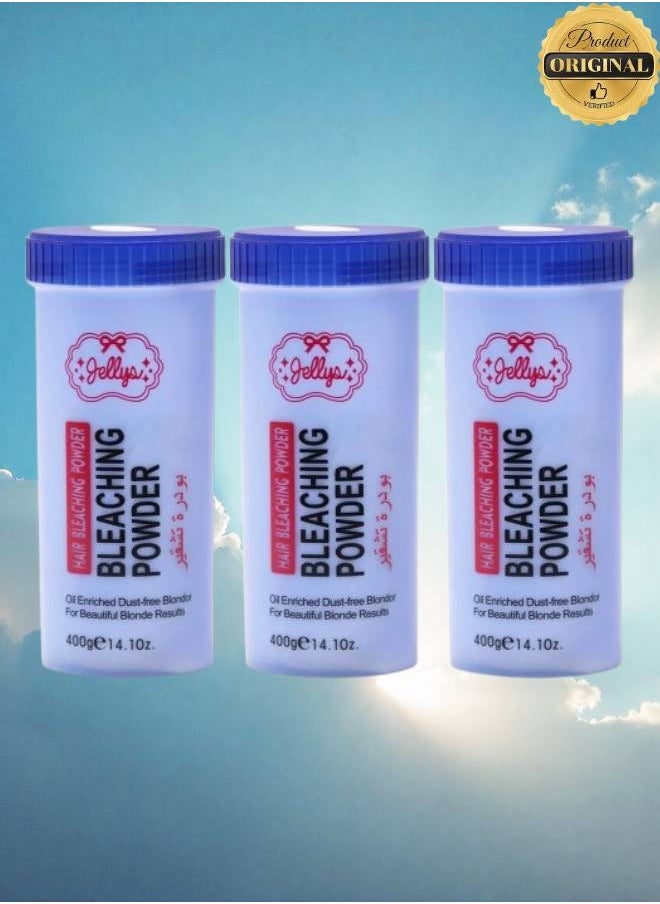 JELLY 3 Pieces Hair Bleaching Powder Oil Enriched Dust Free Blonder For Beautiful Blonde Results 400g  - Image 1