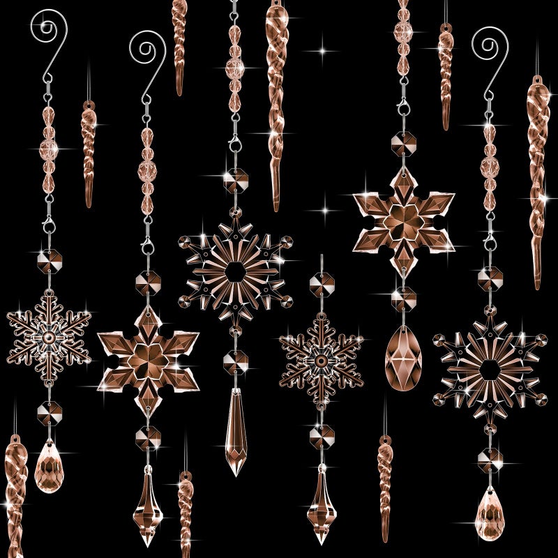 Giegxin 32 Pcs Crystal Christmas Ornaments Crystal Hanging Snowflakes Acrylic Xmas Tree Icicle Drop Crystal Decorations with Hooks for Christmas Snow Party Winter (Champagne) - Image 1