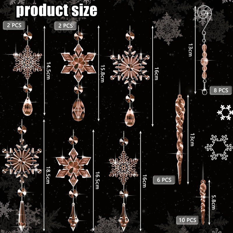 Giegxin 32 Pcs Crystal Christmas Ornaments Crystal Hanging Snowflakes Acrylic Xmas Tree Icicle Drop Crystal Decorations with Hooks for Christmas Snow Party Winter (Champagne) - Image 2