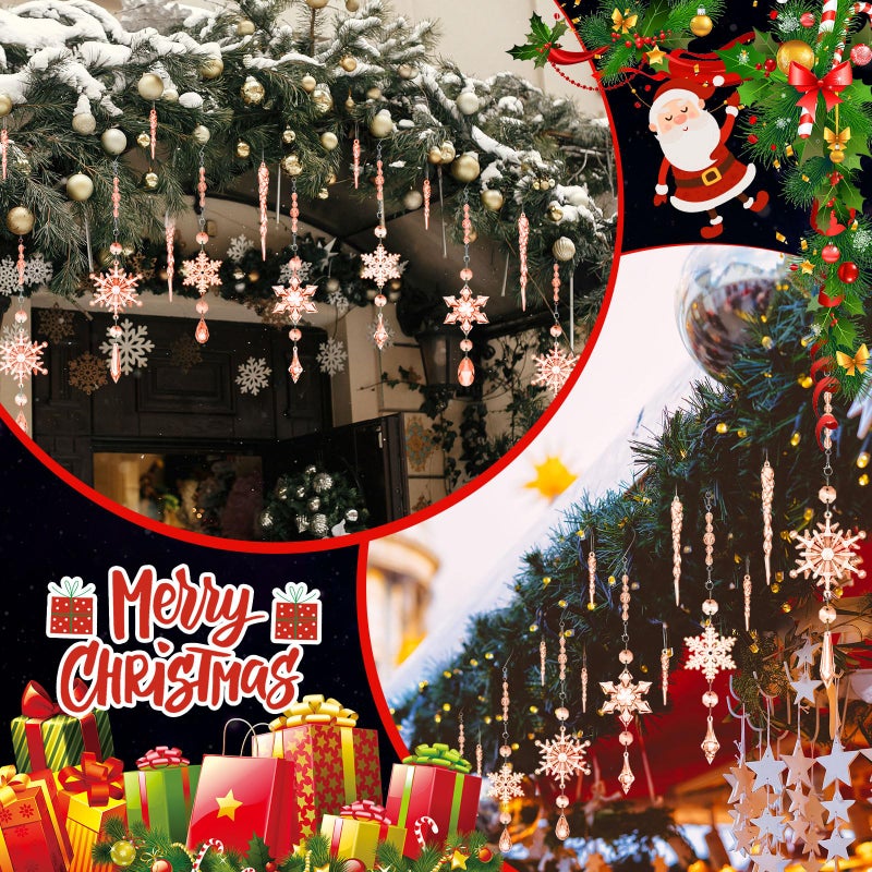 Giegxin 32 Pcs Crystal Christmas Ornaments Crystal Hanging Snowflakes Acrylic Xmas Tree Icicle Drop Crystal Decorations with Hooks for Christmas Snow Party Winter (Champagne) - Image 3
