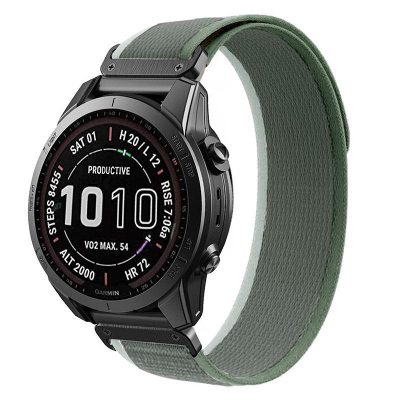 S-TOP For Garmin 26mm Loop Nylon Hook and Loop Fastener Quick Release Watch Band(Green White) - Image 1