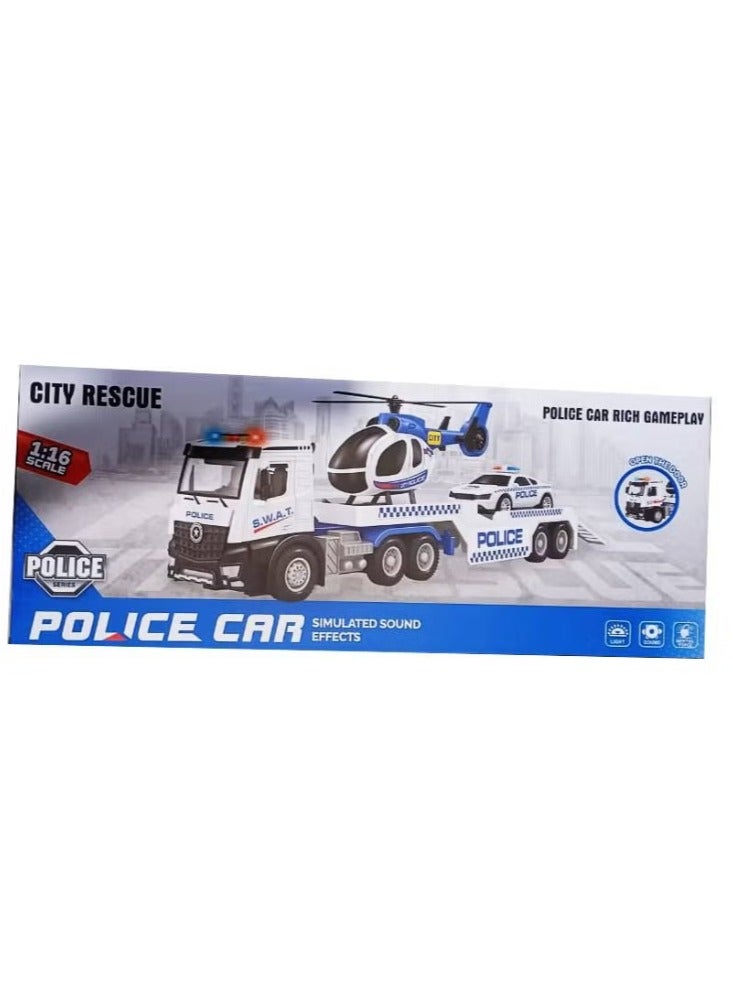 Teamsterz Mighty Machines Transporter Play Vehicle Set With Helicopter & Car Engaging Lights & Realistic Sound Effects Requires 3 x LR44 Batteries (Included) Blue - Image 2