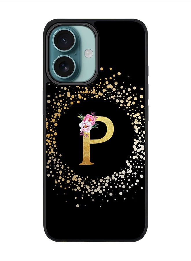 Stylizedd For iPhone 16 Case [Compatible with MagSafe] Slim Magnetic cover Phone Case iPhone 16 -Custom Monogram Floral - P ( Black ) - Image 1