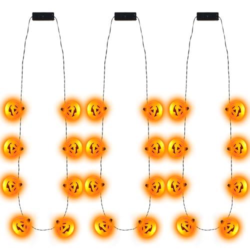 JOYIN 3 Pcs Halloween LED Necklace Pumpkin Shaped Jack o Lantern Glowing Necklaces for Halloween Party Favor and Supplies Party Costume Accessory Supplies - Image 1