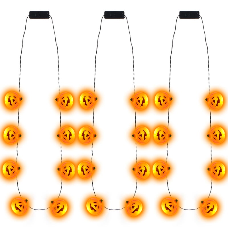 JOYIN 3 Pcs Halloween LED Necklace Pumpkin Shaped Jack o Lantern Glowing Necklaces for Halloween Party Favor and Supplies Party Costume Accessory Supplies - Image 2