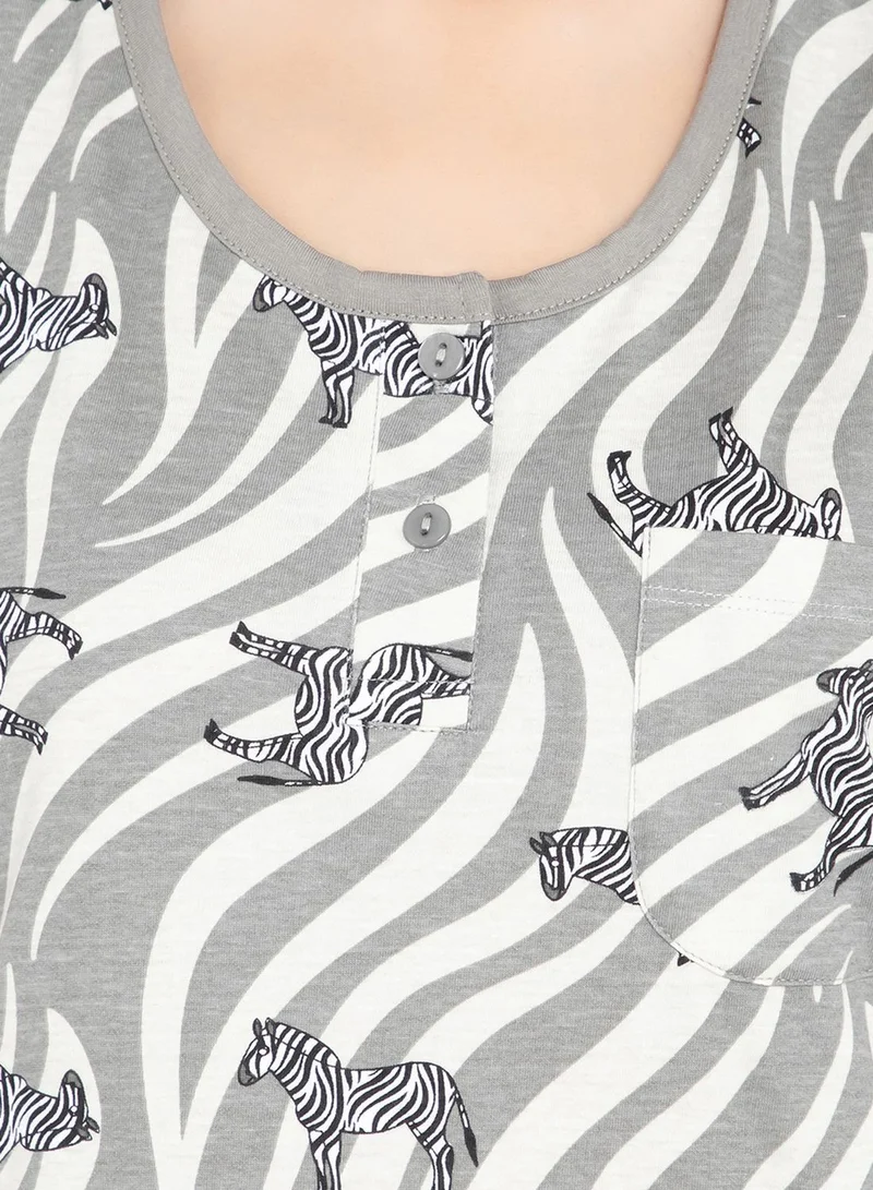 Clovia Printed Pocket Detail Nightdress