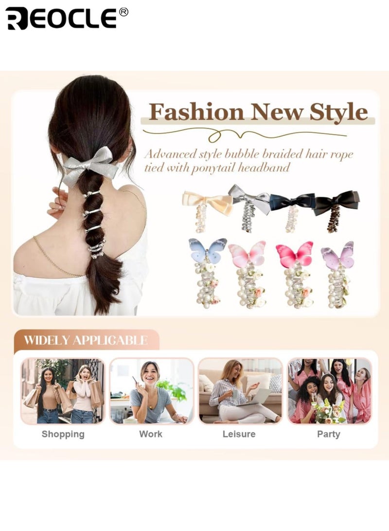 ريوكل 2 قطعة من أربطة الرأس القابلة للتعديل للبنات بتصميم فراشة مع زهور لؤلؤية، أربطة شعر بلاستيكية تناسب الحفلات والارتداء اليومي والمدرسة - Image 4