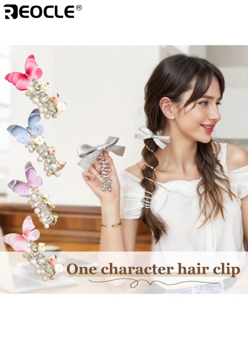 ريوكل 2 قطعة من أربطة الرأس القابلة للتعديل للبنات بتصميم فراشة مع زهور لؤلؤية، أربطة شعر بلاستيكية تناسب الحفلات والارتداء اليومي والمدرسة - Image 2