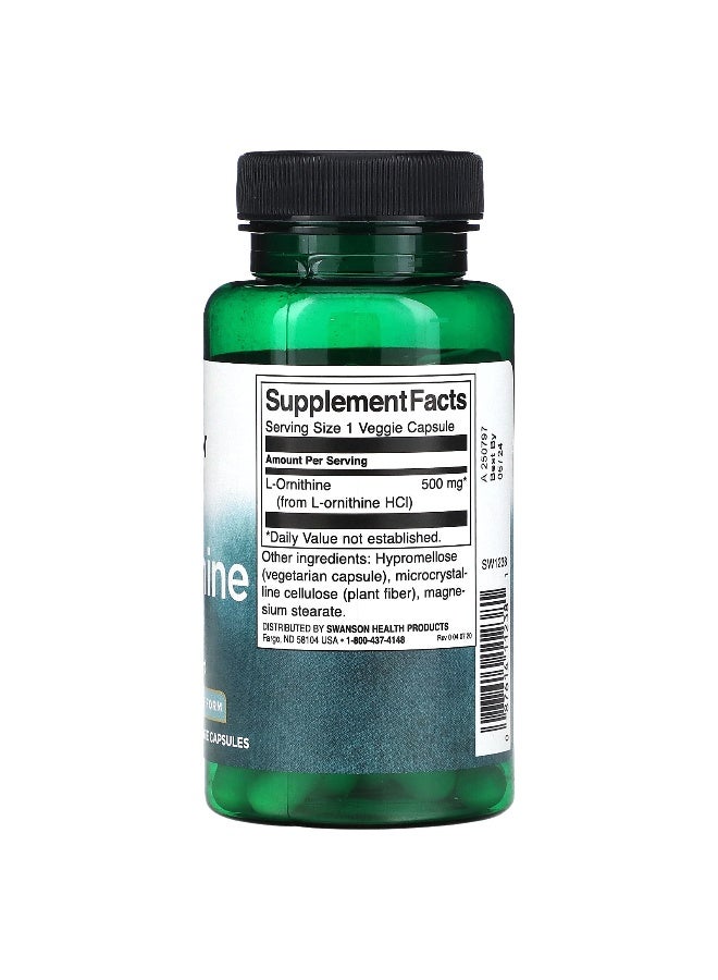 SWANSON Swanson, L-Ornithine, Free Form, 500 mg, 60 Veggie Capsules  - Image 2