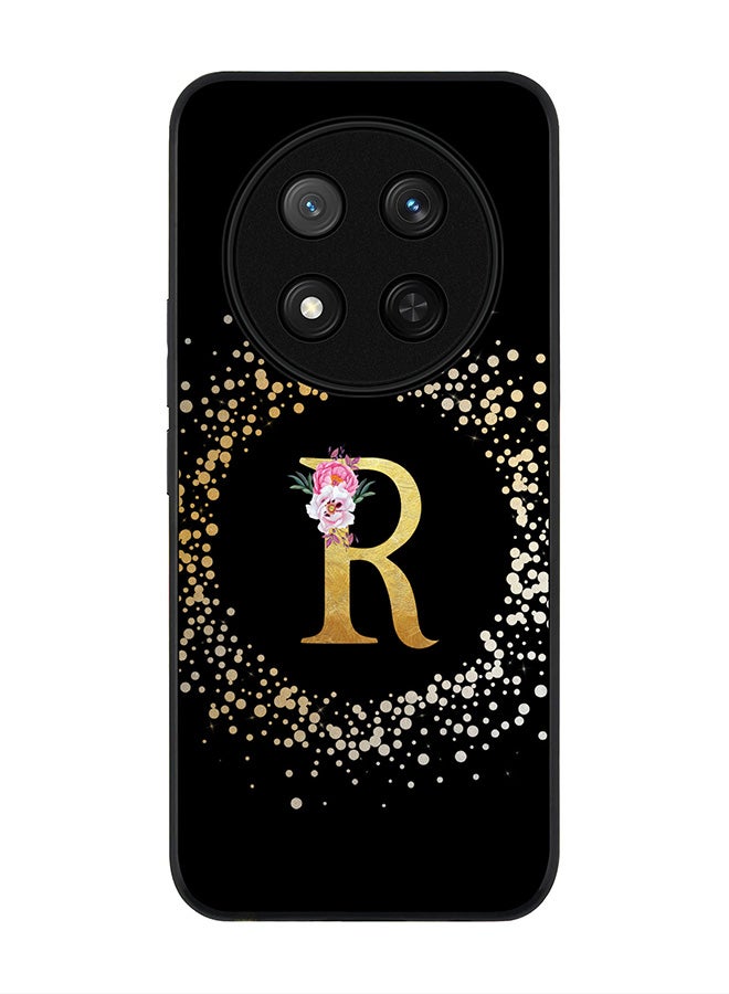 Stylizedd غطاء لهاتف Honor X9c / Honor Magic7 Lite 5G، حماية كاميرا نحيفة، غطاء هاتف مضاد للصدمات - مونوغرام زهور مخصص - R (أسود) - Image 1