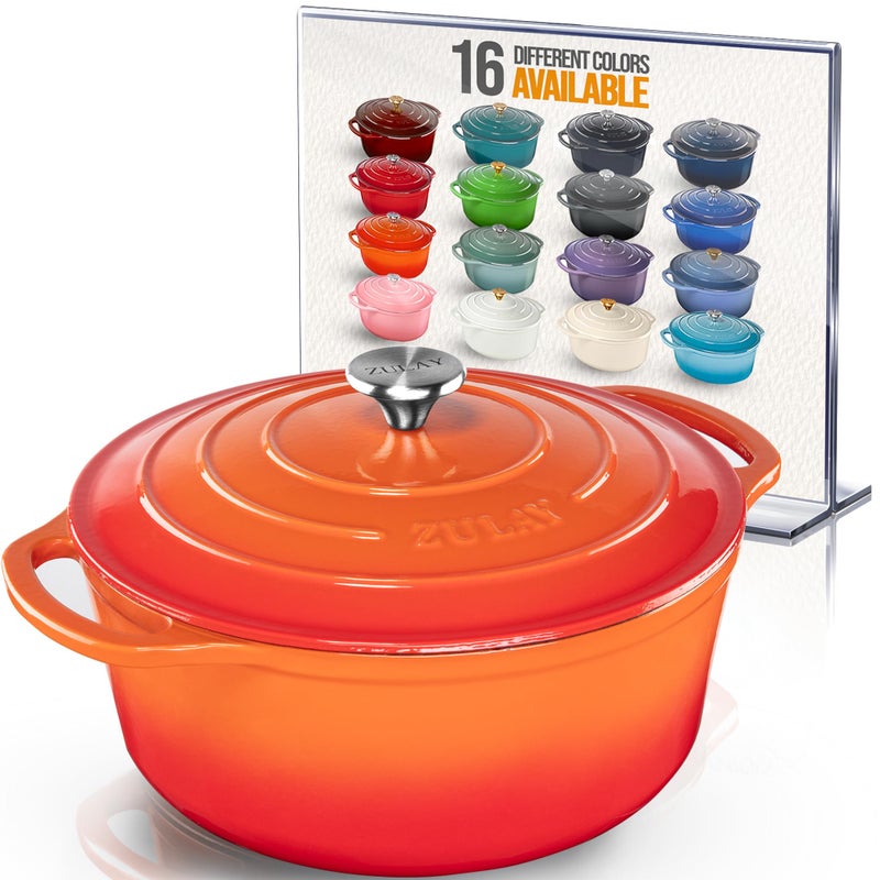 Zulay Kitchen 6 Quart Enameled Cast Iron Dutch Oven Pot with Lid Premium Durability Oven Safe up to 500F Heavy Duty Cookware Perfect for Bread Baking Stews Braising Roasting Orange