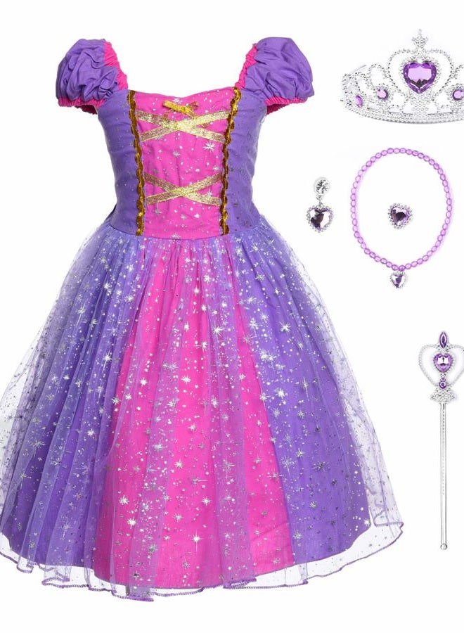 JerrisApparel Girl Princess Costume Dress for Birthday Party (5, Purple with Accessories) - Image 1