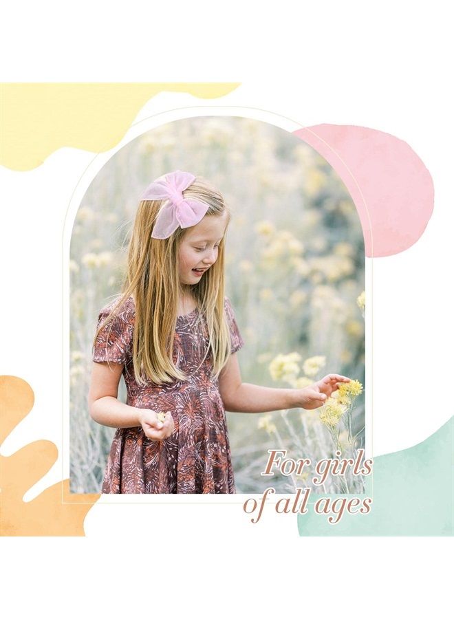 CN 6 PCS Tulle Hair Bows for Girls, CN Toddler Bows with Glitter Star Alligator, Colorful Hair Barrettes Wedding Hair Accessories for Baby Girls Infants Toddler Teens Women Birthday Party