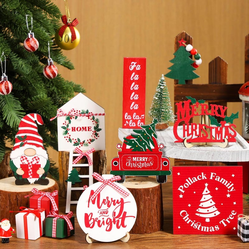 Mifoci 18 Pcs Christmas Tiered Tray Decor Gnome Santa Wood Sign Xmas Tree Table Centerpiece Farmhouse Rustic Table Decor for Winter New Year Home Tabletop - Image 5