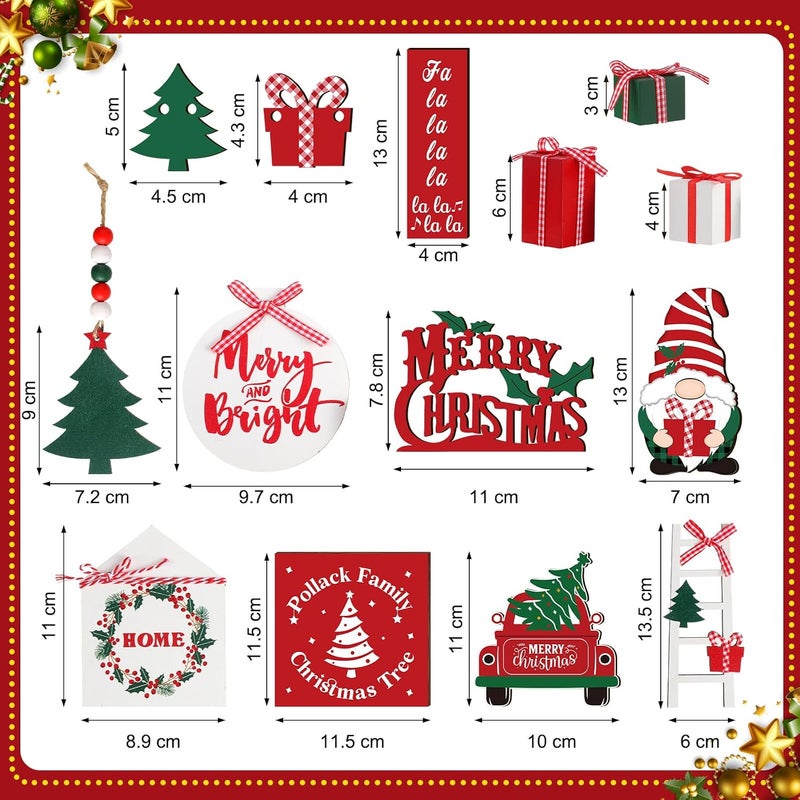 Mifoci 18 Pcs Christmas Tiered Tray Decor Gnome Santa Wood Sign Xmas Tree Table Centerpiece Farmhouse Rustic Table Decor for Winter New Year Home Tabletop - Image 3