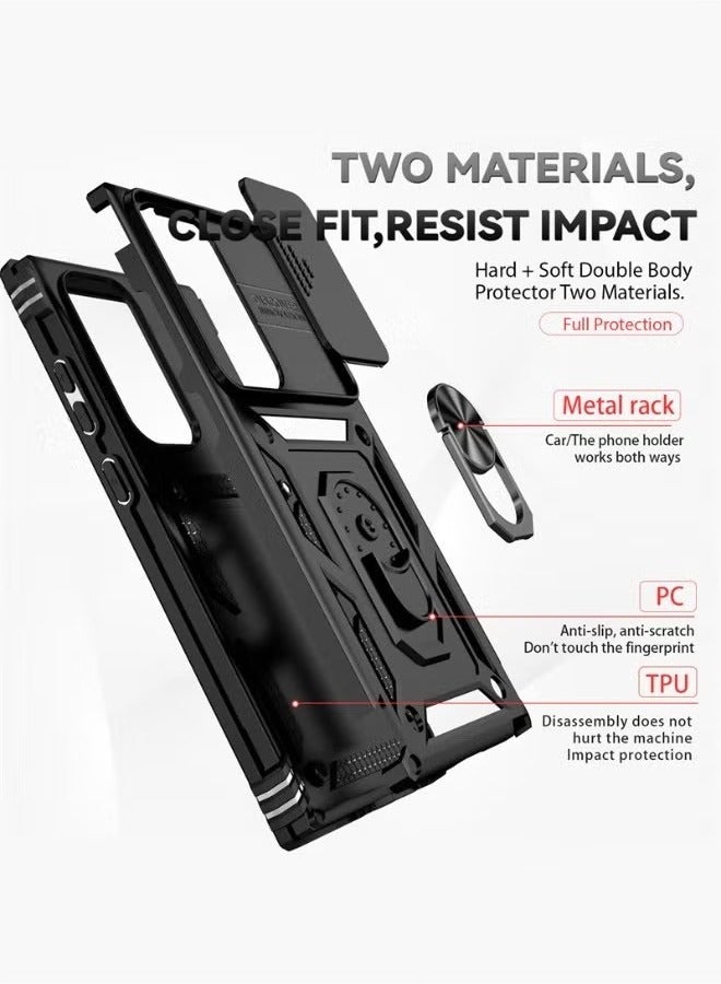 Samsung Galaxy S24 Ultra Case, Slide Camera Cover, Built in 360° Rotate Ring Kickstand, Drop Proof Shockproof Test, Heavy Duty Shockproof Protective Case for Galaxy S24 Ultra 5G 2024 Black - Image 3