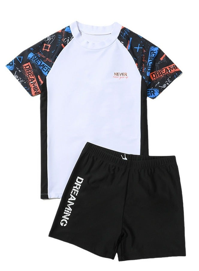 Loquat Boys Split Swimsuits Set Short Sleeve Swim Shirts ,Swim Trunks 2 Piece Swim Set - Image 1
