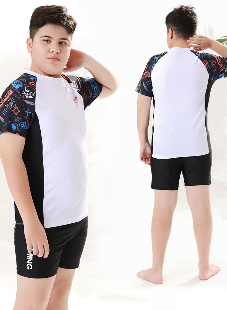 Loquat Boys Split Swimsuits Set Short Sleeve Swim Shirts ,Swim Trunks 2 Piece Swim Set - Image 2