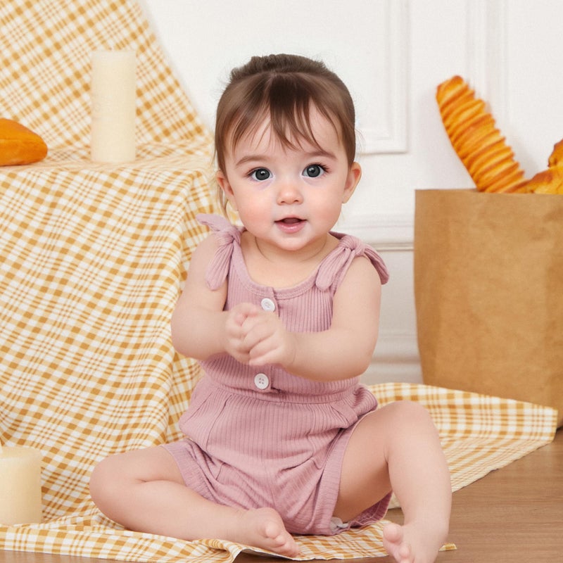 Fernvia Toddler Baby Girl Summer Clothes Sleeveless Ribbed Knitted Jumpsuit Shorts Overalls Baby One Piece Outfit (A Pink, 18-24 Months) - Image 3