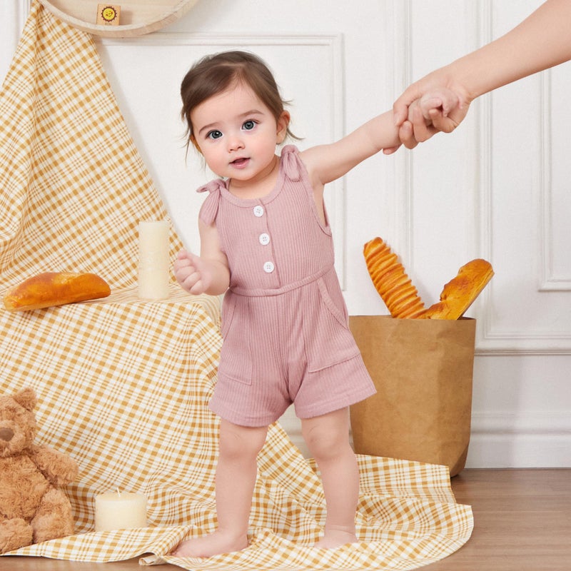 Fernvia Toddler Baby Girl Summer Clothes Sleeveless Ribbed Knitted Jumpsuit Shorts Overalls Baby One Piece Outfit (A Pink, 18-24 Months) - Image 2