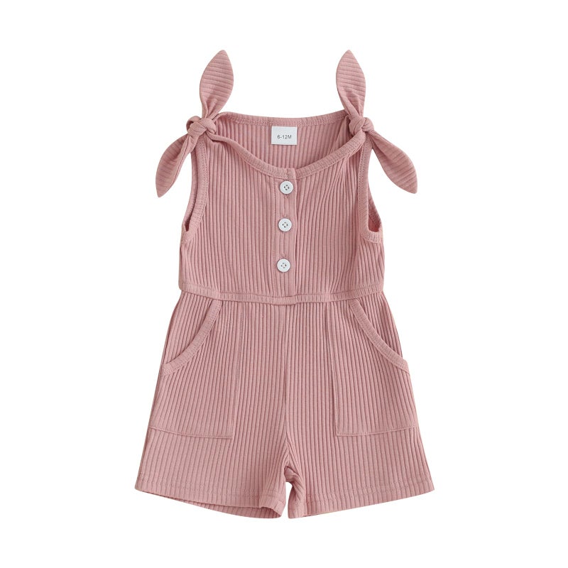 Fernvia Toddler Baby Girl Summer Clothes Sleeveless Ribbed Knitted Jumpsuit Shorts Overalls Baby One Piece Outfit (A Pink, 18-24 Months) - Image 1