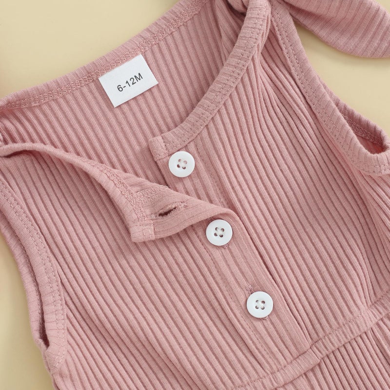 Fernvia Toddler Baby Girl Summer Clothes Sleeveless Ribbed Knitted Jumpsuit Shorts Overalls Baby One Piece Outfit (A Pink, 18-24 Months) - Image 4