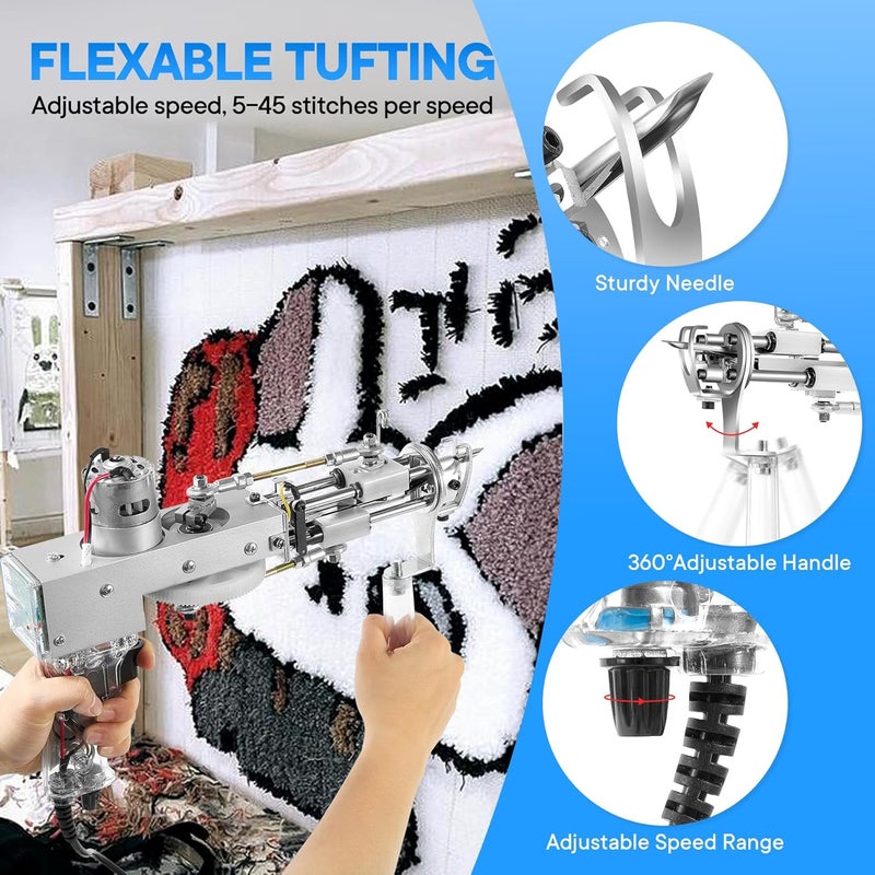 Vehipa Rug Tufting Gun with Carpet Trimmer - Tufting Gun Starter Kit - 2 in 1 Cut Pile Carpet Gun & Loop Pile - Rug Making Kit & Trimmer& Cloth& Yarn for DIY Home Decor & Craft Devotees - Image 4