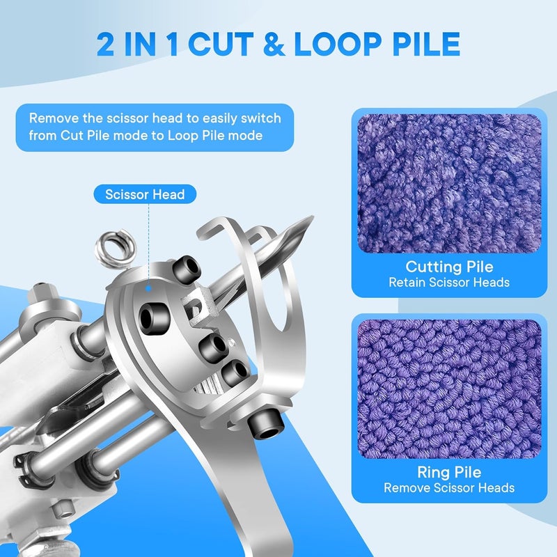 Vehipa Rug Tufting Gun with Carpet Trimmer - Tufting Gun Starter Kit - 2 in 1 Cut Pile Carpet Gun & Loop Pile - Rug Making Kit & Trimmer& Cloth& Yarn for DIY Home Decor & Craft Devotees - Image 2