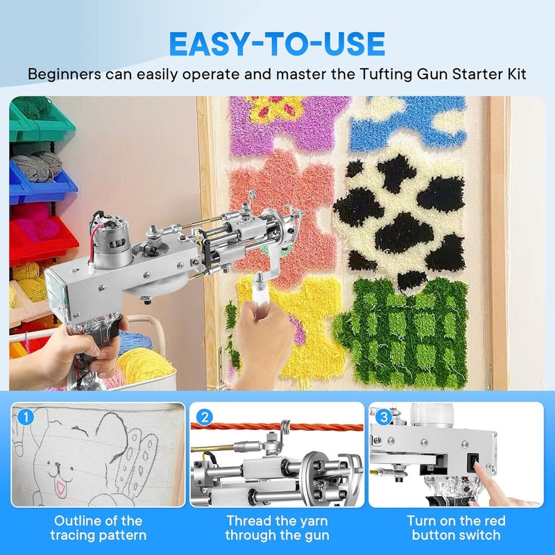 Vehipa Rug Tufting Gun with Carpet Trimmer - Tufting Gun Starter Kit - 2 in 1 Cut Pile Carpet Gun & Loop Pile - Rug Making Kit & Trimmer& Cloth& Yarn for DIY Home Decor & Craft Devotees - Image 5