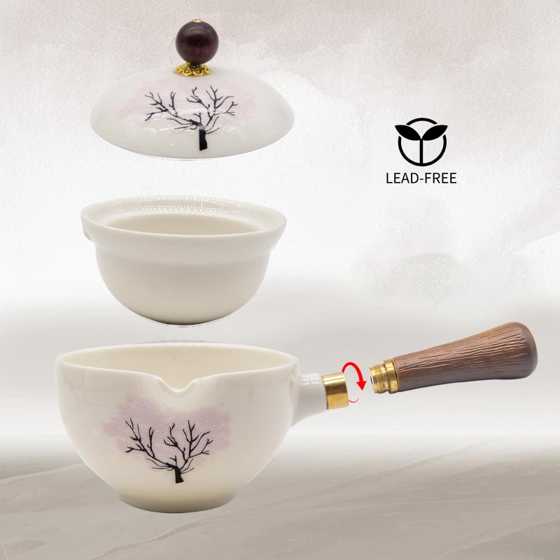 LURRIER Porcelain Chinese Gongfu Tea Set,Portable Teapot Set with 360 Rotation Tea maker and Infuser,Portable All in One Gift Bag for Travel,Home,Gifting,Outdoor and Office (Sakura) - Image 4