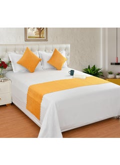 Shri Anand Creations Shri Anand Creations Ultrasonic Quilted Velvet Bed Runner Scarf with Cushion Covers for Double Bed King Size Bed Runner 18x90 Cushion Cover 16x16 Yellow 