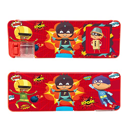 Sidak Stationery Pencil Box Combo of 5 Items - 1 Pencil Box with Calculator,1 Cartoon Pen, 1 Lead Pencil with Extra Refill, 1 Eraser and 1 Scale for Kids. (Red) - Image 5