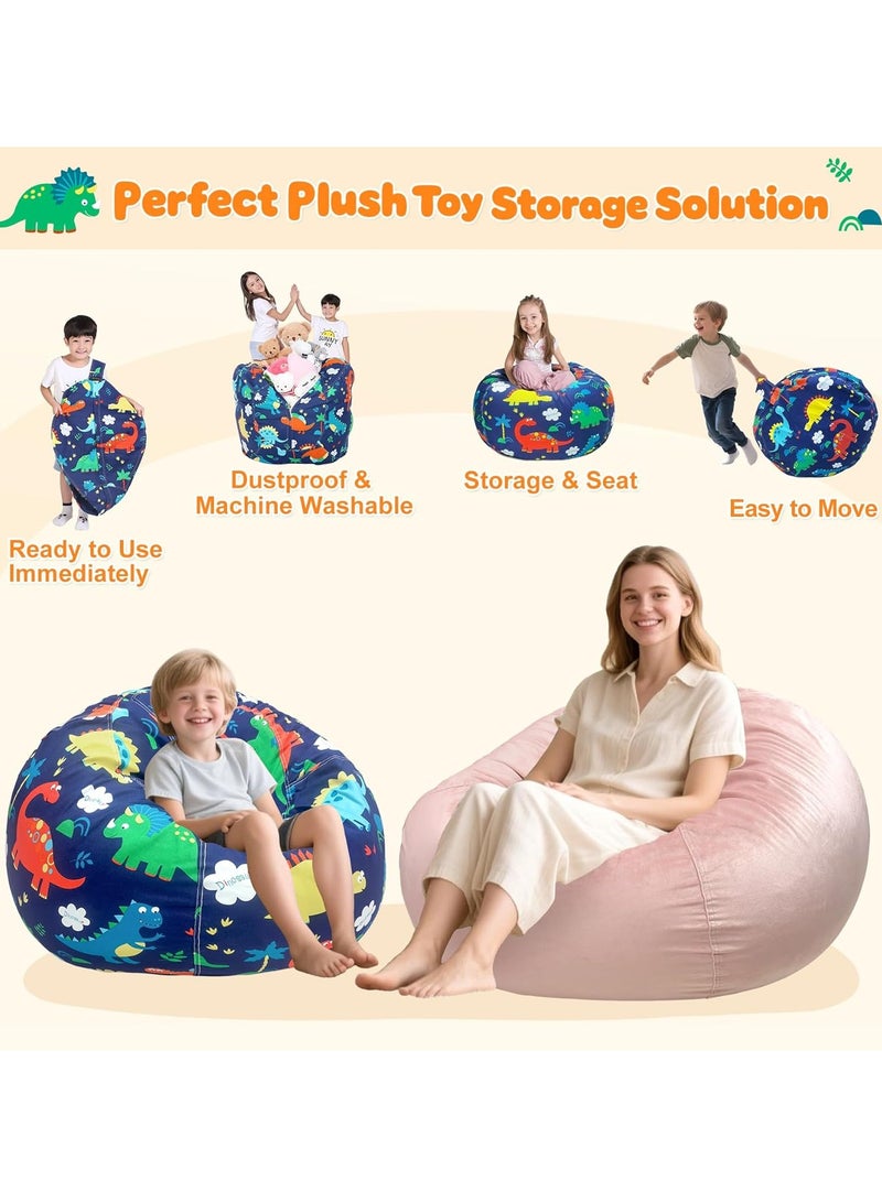 YelaJoy Dinosaur Stuffed Animal Storage Bean Bag Chair Cover - Premium Canvas Organizer with YKK Zipper Holds 60+ Plush Toys, Washable Kids Room Decor (No Filling, Large) - Image 3