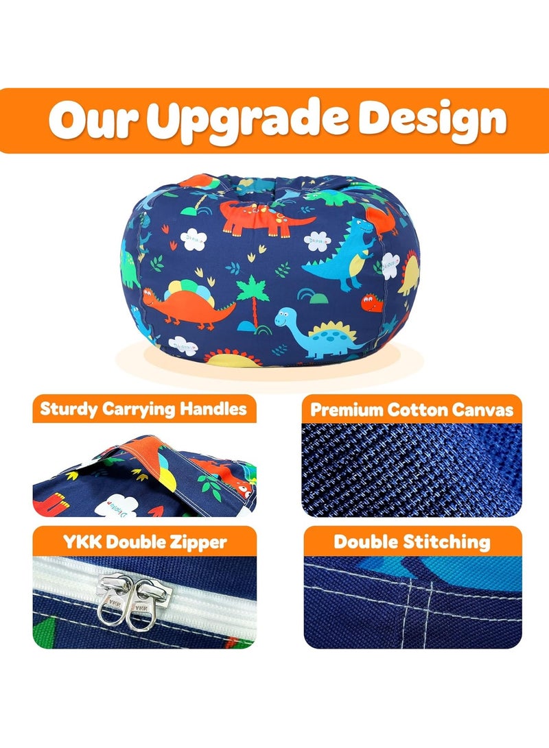 YelaJoy Dinosaur Stuffed Animal Storage Bean Bag Chair Cover - Premium Canvas Organizer with YKK Zipper Holds 60+ Plush Toys, Washable Kids Room Decor (No Filling, Large) - Image 4