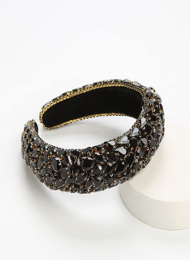 LEEMASING Rhinestone Headband Bling Padded Baroque Crystal Fashion Party Hair Band For Bridal Wedding Anniversary Holiday Gifts (Black) - Image 2