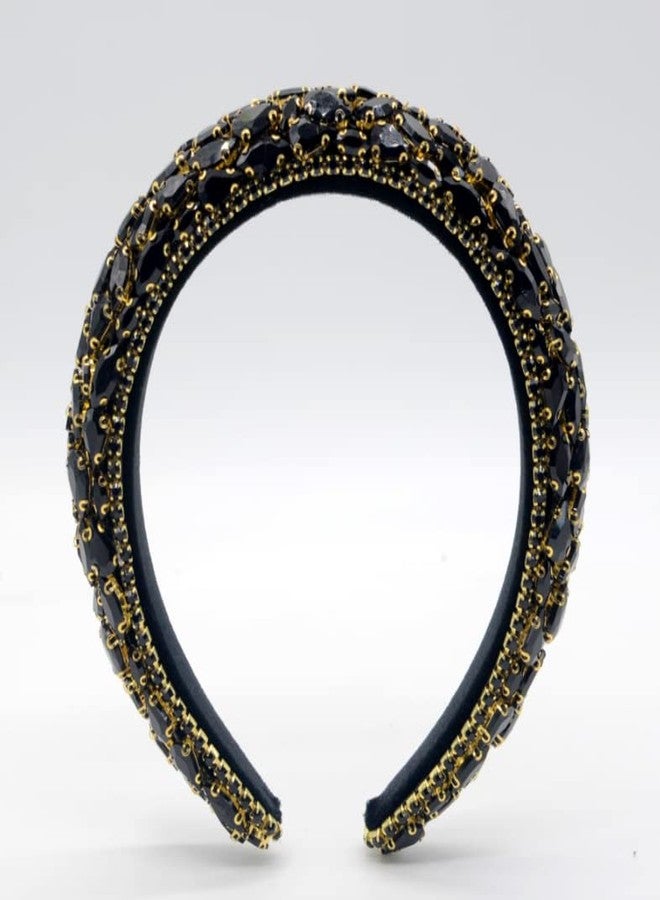 LEEMASING Rhinestone Headband Bling Padded Baroque Crystal Fashion Party Hair Band For Bridal Wedding Anniversary Holiday Gifts (Black) - Image 5