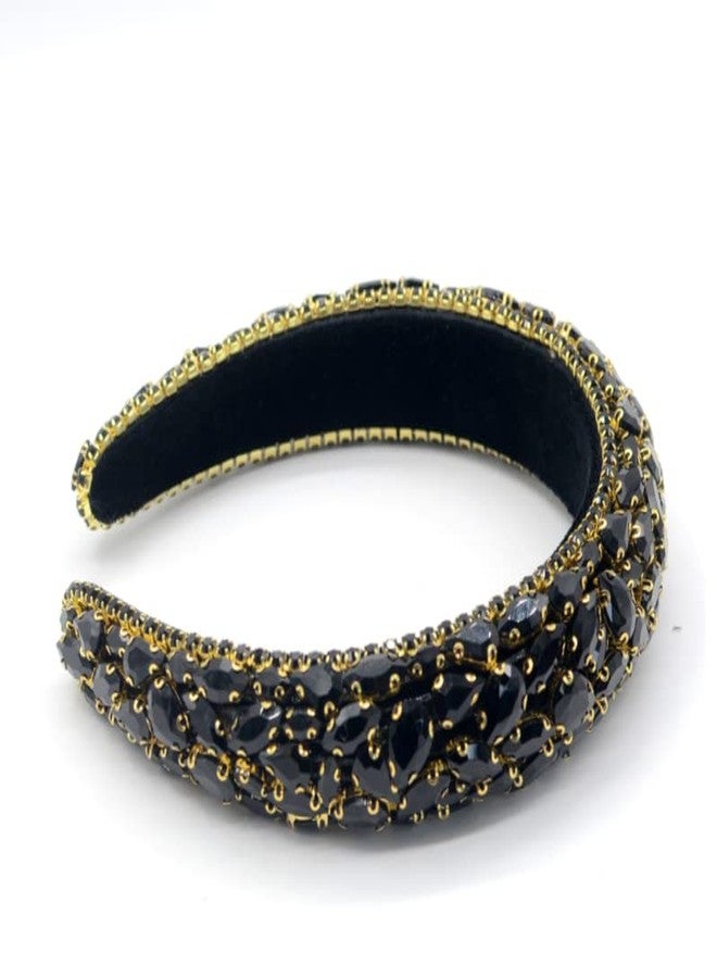 LEEMASING Rhinestone Headband Bling Padded Baroque Crystal Fashion Party Hair Band For Bridal Wedding Anniversary Holiday Gifts (Black) - Image 3