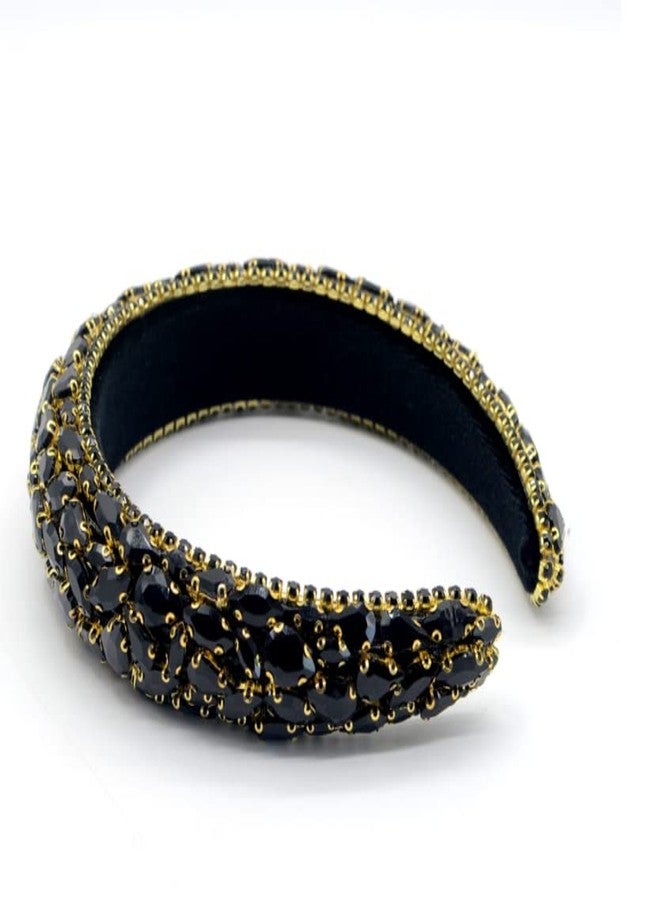LEEMASING Rhinestone Headband Bling Padded Baroque Crystal Fashion Party Hair Band For Bridal Wedding Anniversary Holiday Gifts (Black) - Image 4