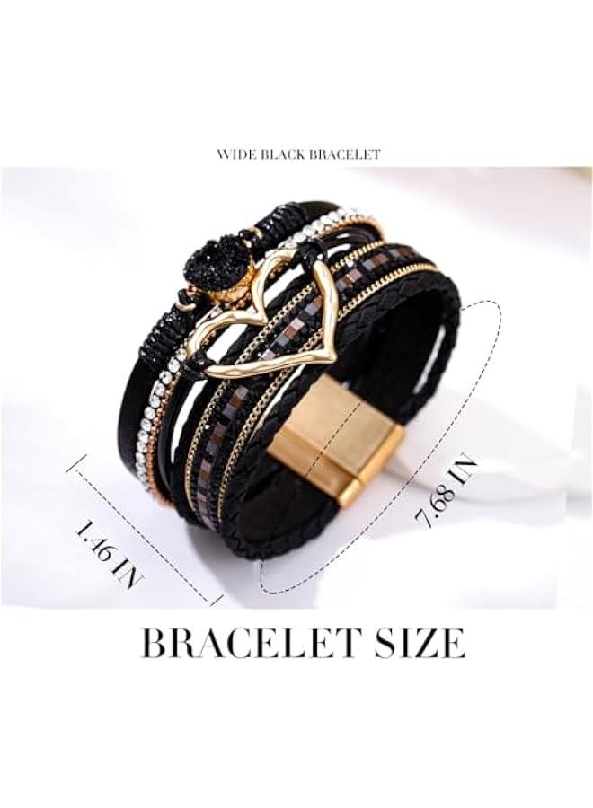 Arabest Boho Heart Bracelet Leather Wrap Bracelets Crystal Cuff Bracelet Stackable Trendy Jewelry for Women and Lady Gift  - Image 5