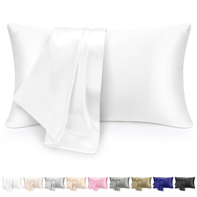 Meliya Meliya 2 Pack Layers Micro Satin Silky Pillow Cover Set Drawstring Pouch Durable Satin Pillow Cover with Envelope Closure Luxury and Cozy Micro Satin Pillow Covers 85 GSMWhite  - Image 1