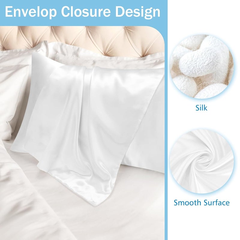 Meliya Meliya 2 Pack Layers Micro Satin Silky Pillow Cover Set Drawstring Pouch Durable Satin Pillow Cover with Envelope Closure Luxury and Cozy Micro Satin Pillow Covers 85 GSMWhite  - Image 2