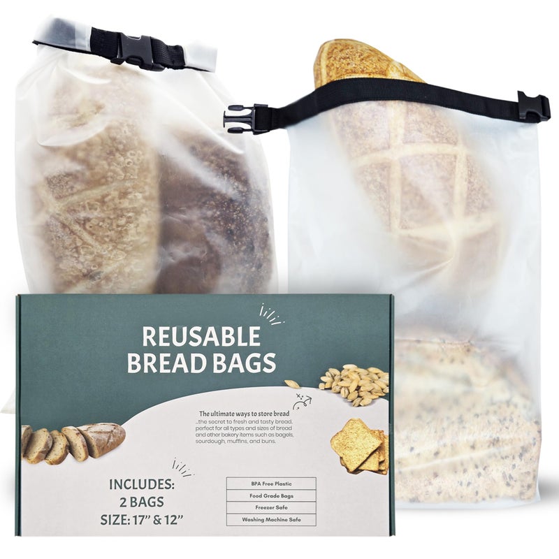 FUNSTITUTION Reusable Bread Bags for Homemade Bread (2PCS)- Clear Bag with Ties For An Airtight Moisture-free Preservation and Storage - Loaf Bags for Home Bakers - Reusable Sourdough Bag - Image 1