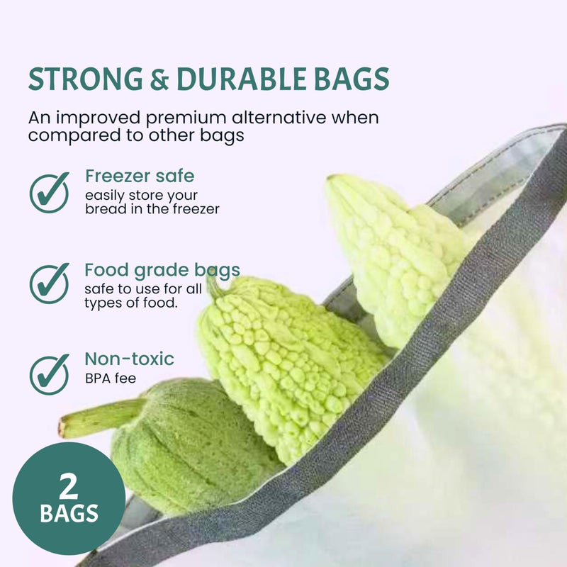 FUNSTITUTION Reusable Bread Bags for Homemade Bread (2PCS)- Clear Bag with Ties For An Airtight Moisture-free Preservation and Storage - Loaf Bags for Home Bakers - Reusable Sourdough Bag - Image 2